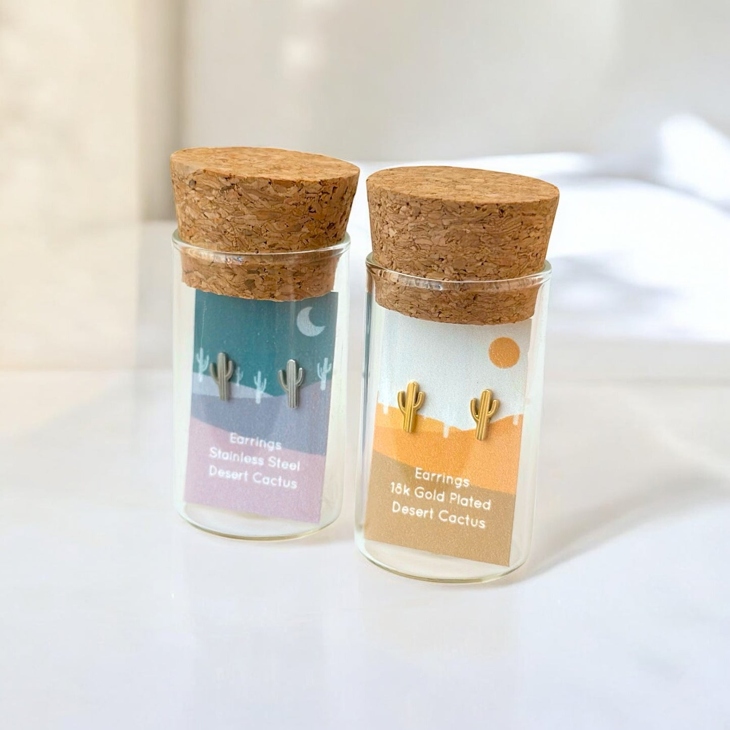 Desert Cactus Metal Stud Earrings