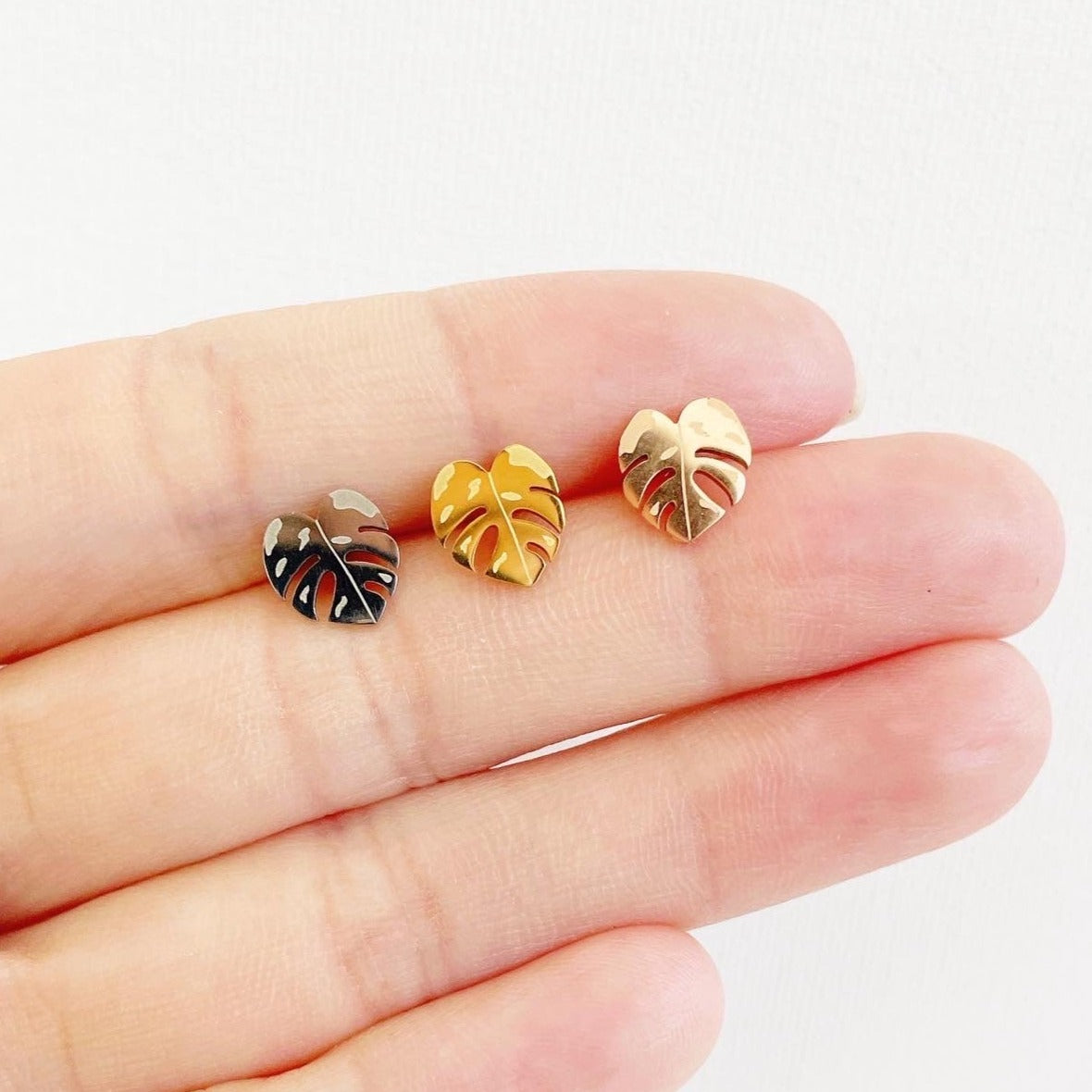 monstera plant earrings Monstera Albo/Thai Metal Stud Earrings