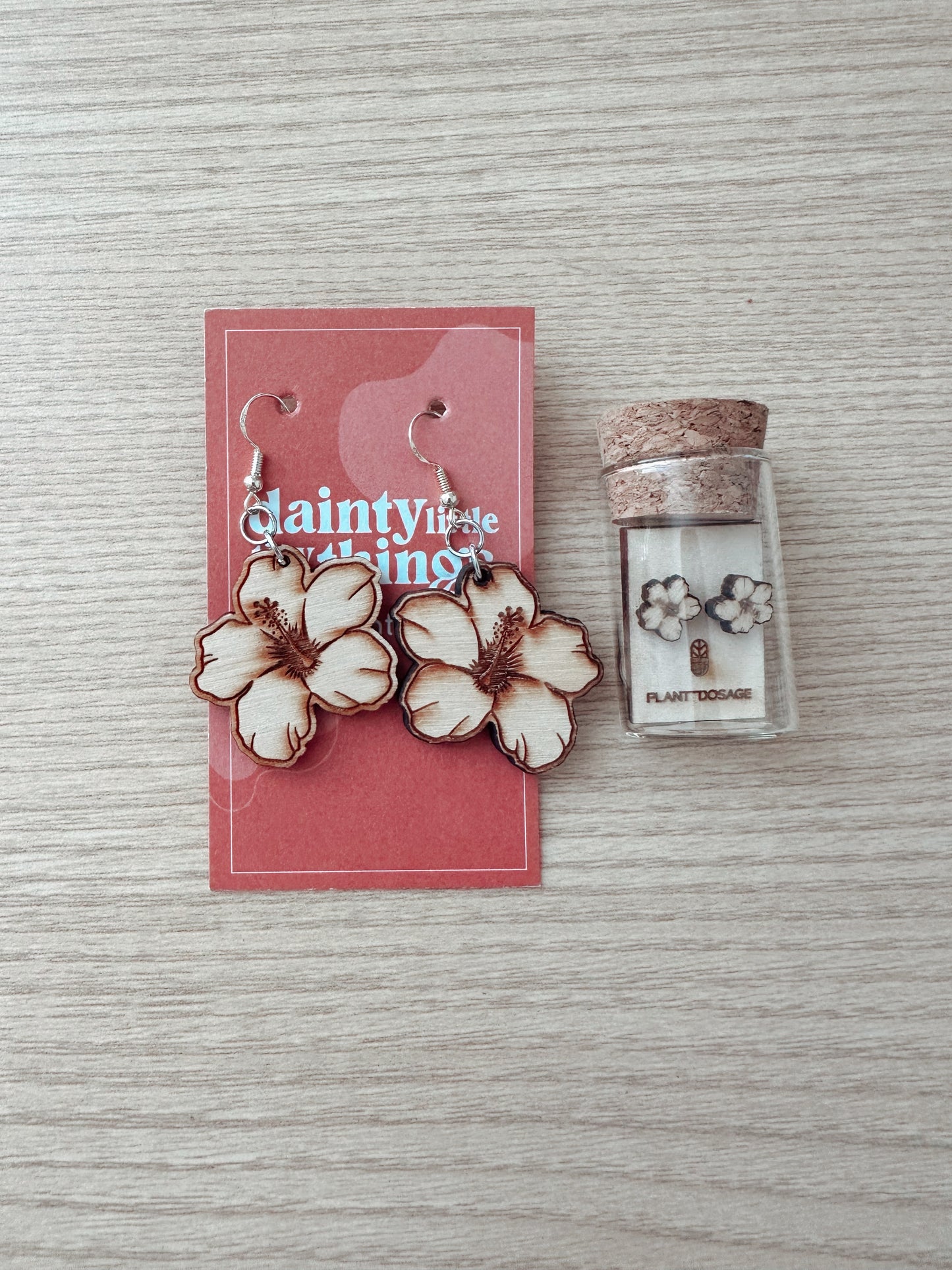 Hibiscus Dangle Wooden Earrings
