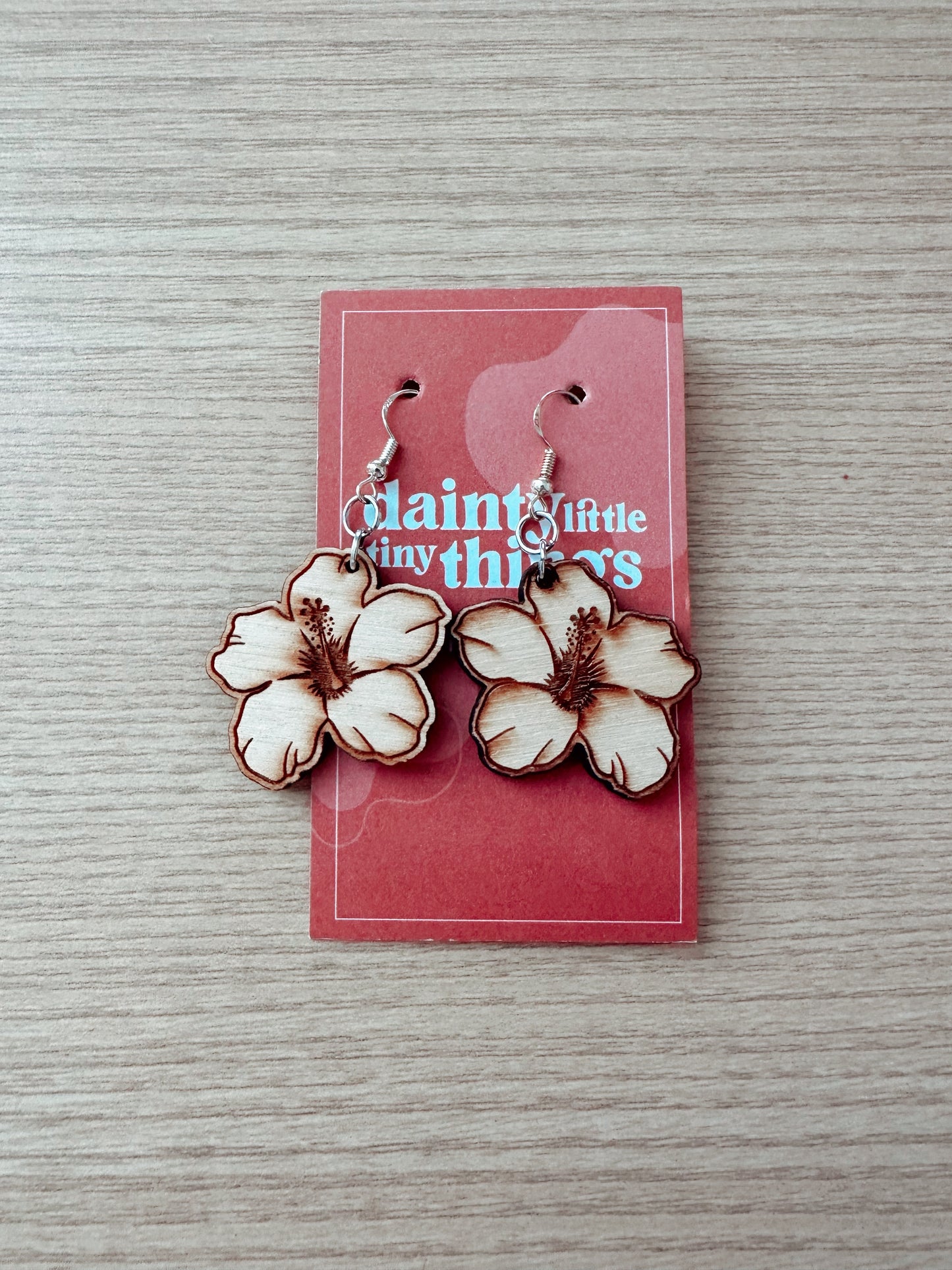Hibiscus Dangle Wooden Earrings