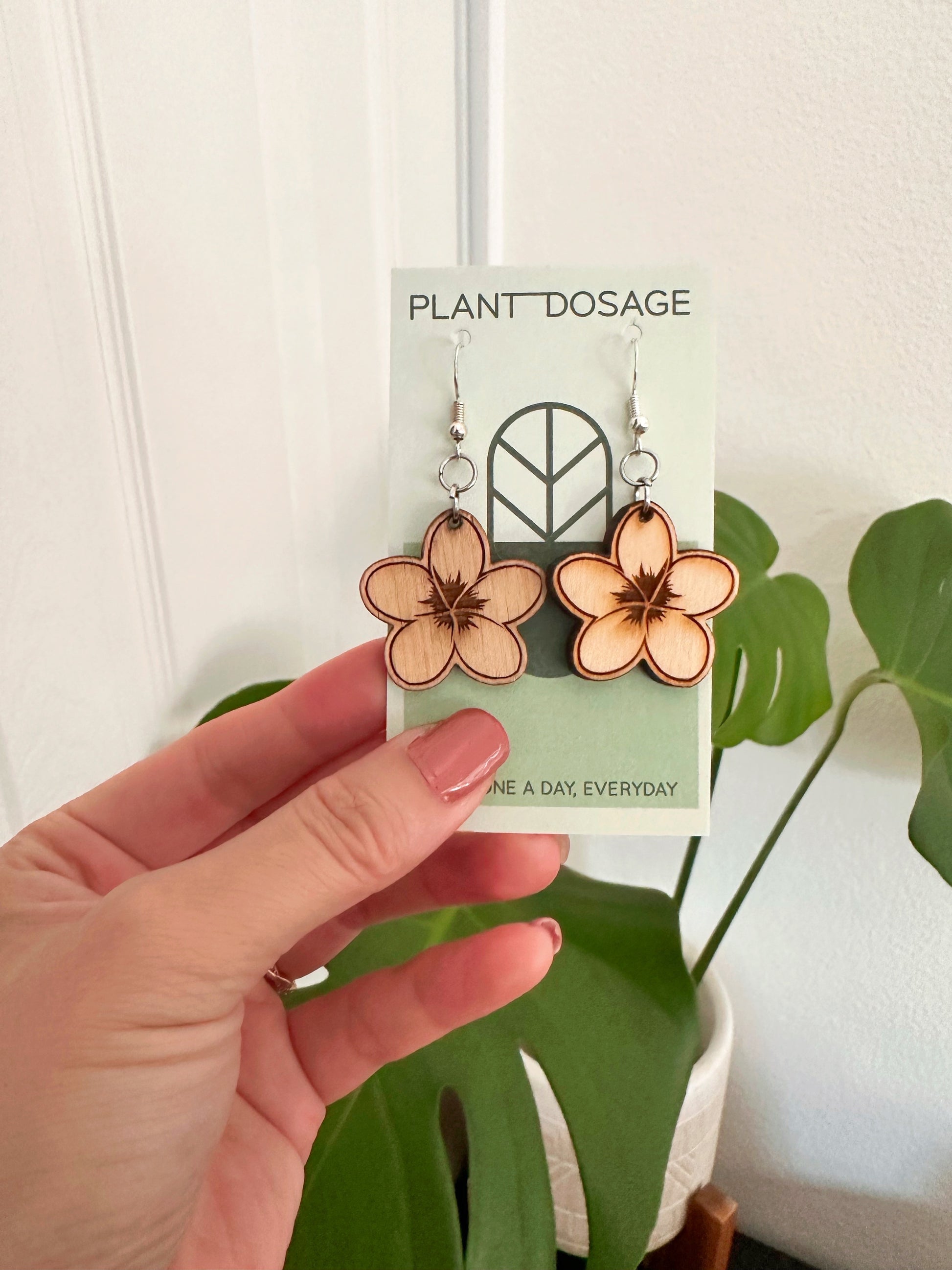 Plumeria Dangle Wooden Earrings - Plant Dosage