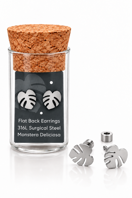 Monstera Deliciosa Flat Back Screw Back Earrings Studs