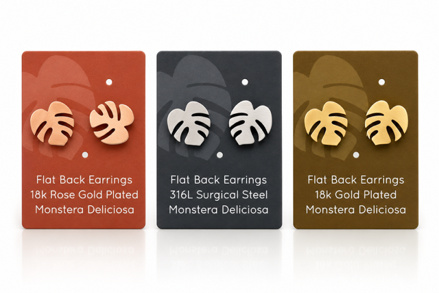 Monstera Deliciosa Flat Back Screw Back Earrings Studs