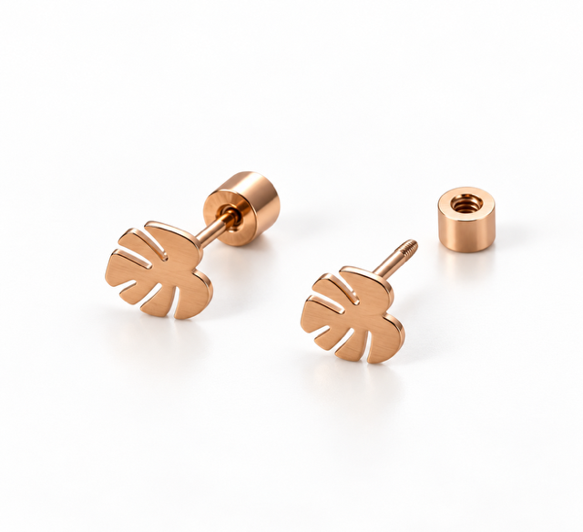 Monstera Deliciosa Flat Back Screw Back Earrings Studs