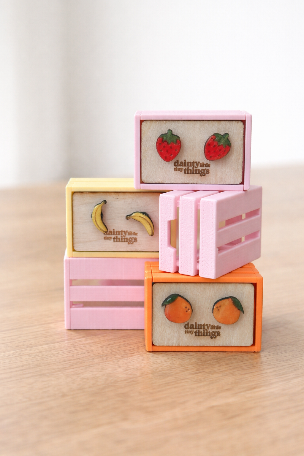 Farmers Market Earrings: Strawberry, Banana, Tangerine