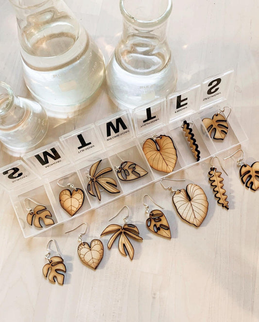 Pill Case 7 Set Plant Wooden Earrings - Plant Dosage