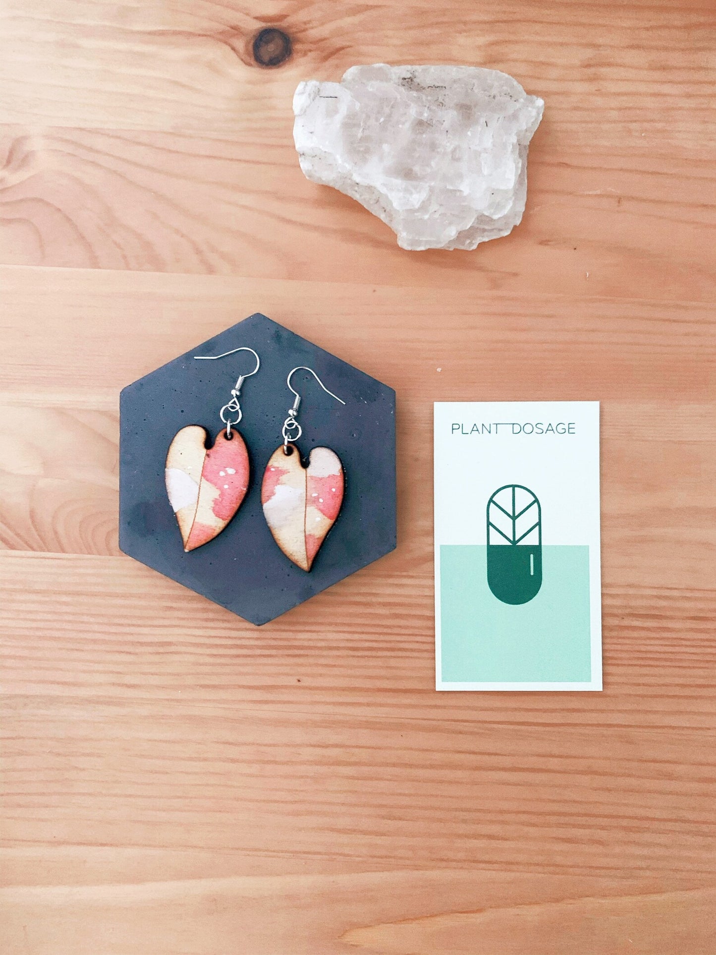 Pink Princess Philodenron | White Knight | White Princess Wooden Earrings