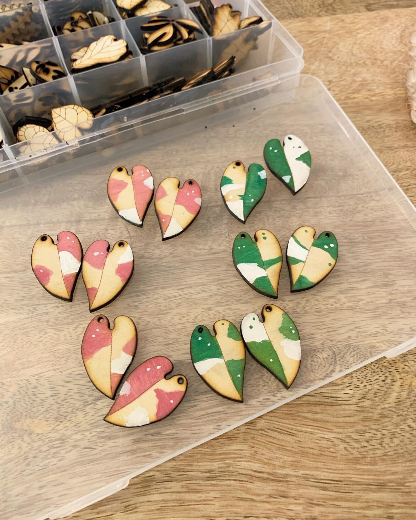 Pink Princess Philodenron | White Knight | White Princess Wooden Earrings