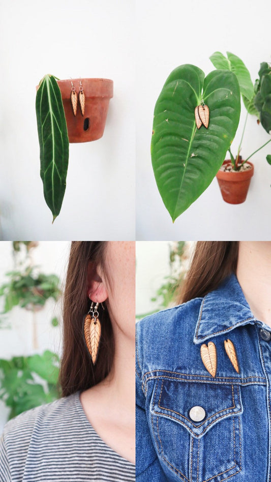 Anthurium King & Queen Warocqueanum & Anthurium Veitchii Wooden Earrings