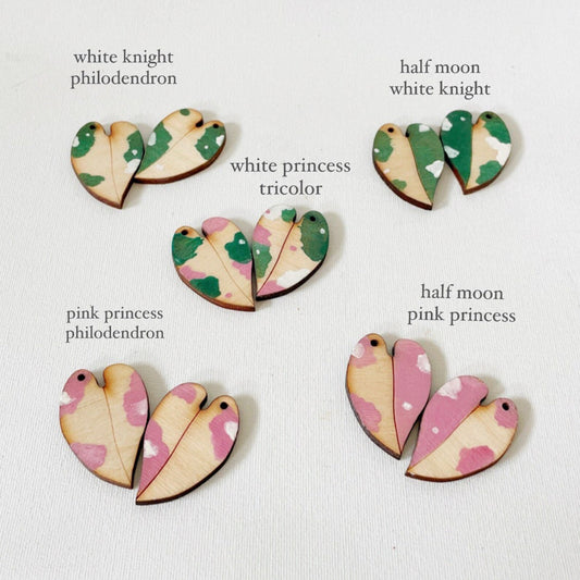 Pink Princess Philodenron | White Knight | White Princess Wooden Earrings