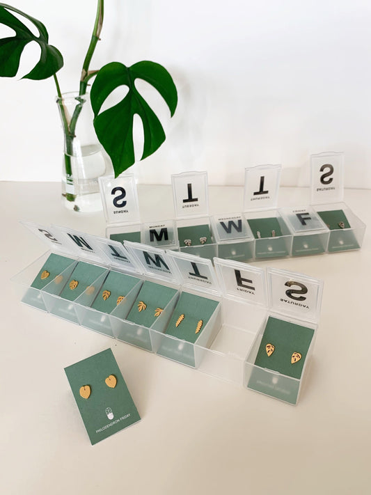 Pill Case 7 Day Plant Metal Stud Earrings - Plant Dosage