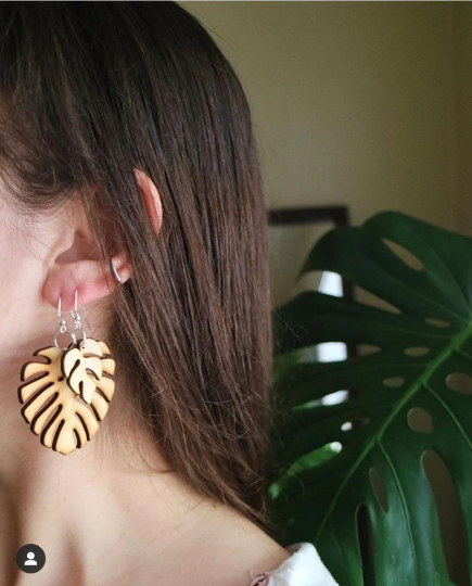 Large Monstera Deliciosa Wooden Earrings - Plant Dosage